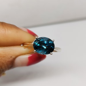 Natural London Blue Topaz Ring, Blue Gemstone Jewelry,  December Birthstone Ring, 925Sterling Silver, Handmade  Ring, Gift For Women.