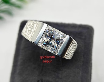 Princess Cut Moissanite Men's Ring, 925 Sterling Silver ,Engagement ring, Solid Men's Ring