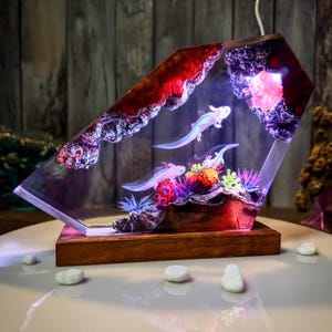 Luce notturna in resina axolotl, lampada 3D axolotl, lampada in resina a forma di salamandra messicana, illuminazione per la casa, regalo di compleanno, regalo per lui.