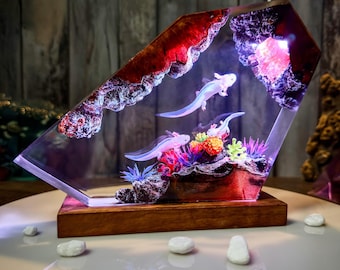 Axolotl resin night light, 3D Axolotl lamp, mexican salamander resin lamp, Lighting Home decor, Birthday Gift, Gift for Him.
