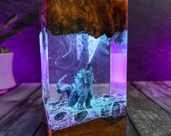 God.zi.LLa resin lamp, MONSTER table lamp, Epoxy wooden night light, birthday gift, gift for him, home decoration.