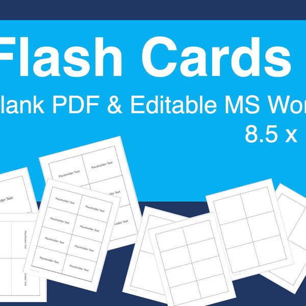 Printable Flash Card templates - downloadable A4 and 8.5 x 11 editable and printable Word and PDF Flashcards - 2, 4, 6, and 8 per page