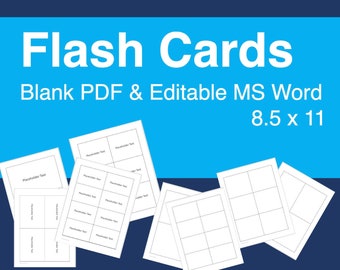 Printable Flash Card templates - downloadable A4 and 8.5 x 11 editable and printable Word and PDF Flashcards - 2, 4, 6, and 8 per page