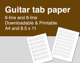 Guitar tab sheet blank paper - downloadable and printable PDF - A4 and 8.5 x 11 - 6 and 8 rows