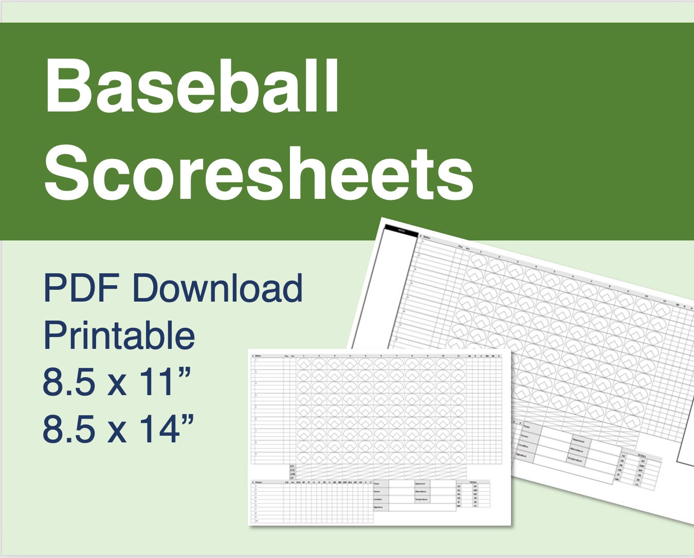Baseball Scoresheet Templates Downloadable 8 5 X 11 And 8 5 X 14 Etsy