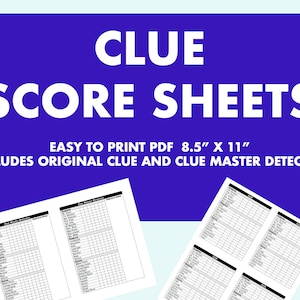 Hojas de puntuación de Clue - descarga digital PDF - para Clue y Clue Master Detective - imprimible de 8,5 x 11 pulgadas