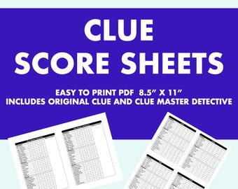 Clue score sheets - digital download PDF - for Clue and Clue Master Detective - 8.5 x 11 inch printable