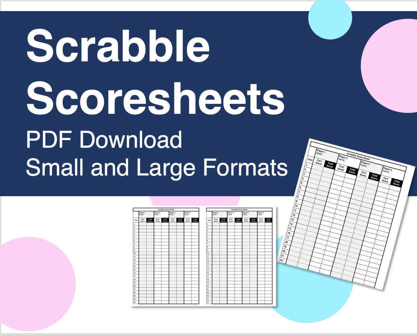 Scrabble Printable Score Sheet, 8.5x11 downloadable PDF