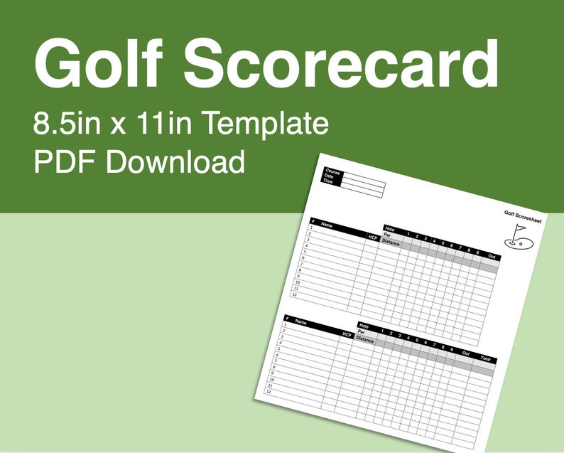 Golf Scoresheet Template Downloadable and Printable 8.5 X 11inch PDF
