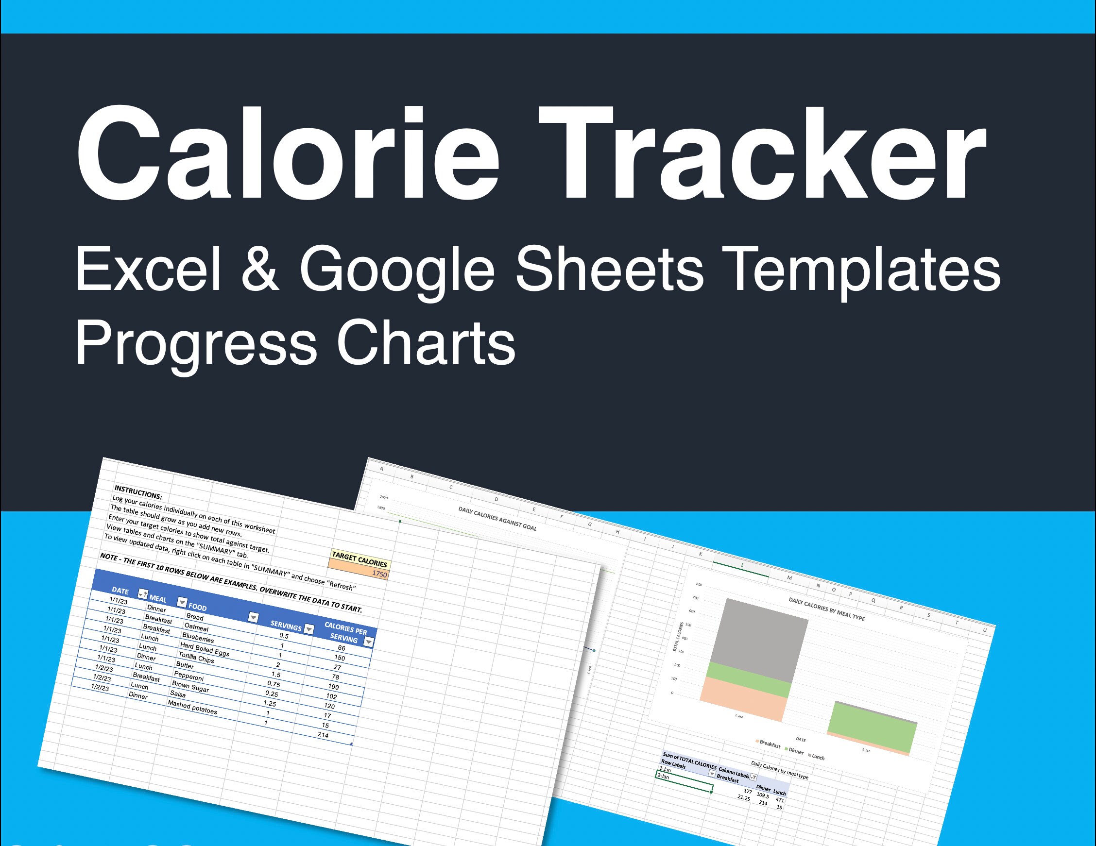 Calorie Tracker Excel and Google Sheets Templates File Downloads
