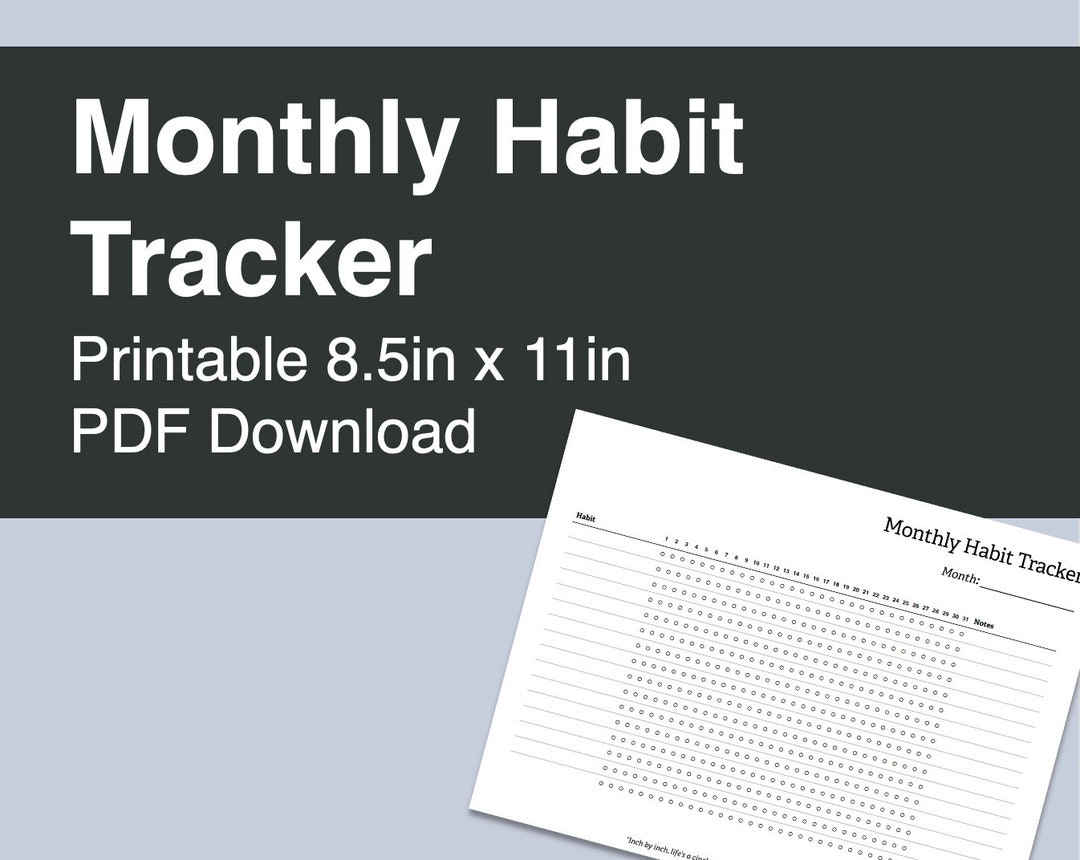 Printable Habit Tracker - Monthly Template - 8.5in X 11in PDF Download ...