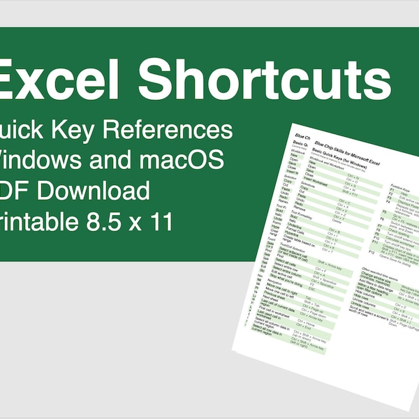Excel Cheat Sheet - Etsy