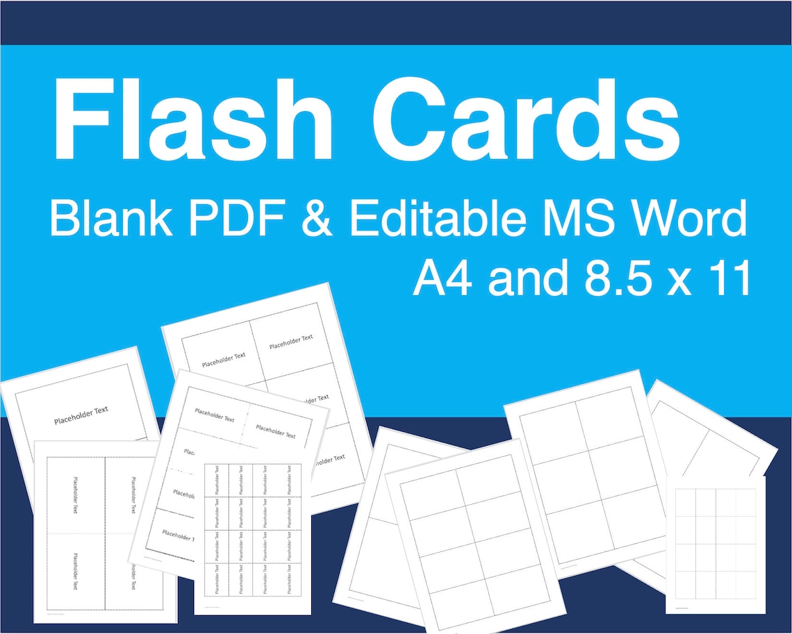 Printable Flash Card Templates - Downloadable A4 and 8.5 X 11 Editable
