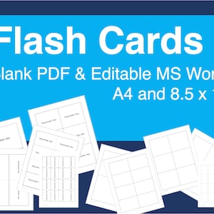 Afdrukbare Flash Card-sjablonen: downloadbare A4 en 8,5 x 11 bewerkbare en afdrukbare MS Word- en pdf-flashcards: 2, 4, 6, 8 en 16 per pagina