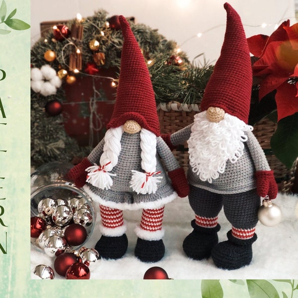 2 in 1 Crochet patterns Christmas gnomes, family of gnomes, Christmas decoration, Scandinavian gnomes for gift in new home