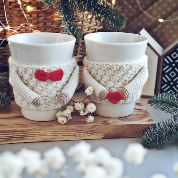 Crochet PATTERN coffee mug warmer, cozy knitted sleeve for cup, mug sweater