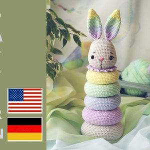 Crochet pattern pyramid Rabbit, stacking educational toy with rings, Pyramid Bunny