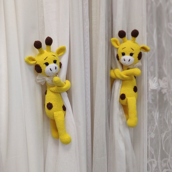 Amigurumi Giraffe crochet pattern curtain tieback, curtain tieback making, interior toy pattern PDF