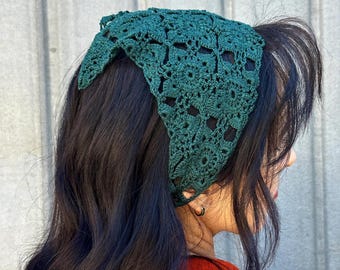 Patrón de bandana de encaje vintage a crochet / Pañuelo para la cabeza (Patrón PDF digital)
