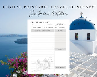 Itinerario de viaje imprimible digital de Santorini / Planificador de viaje diario / Planificador para iPad / Planificador diario / Organizador personal / Descarga digital