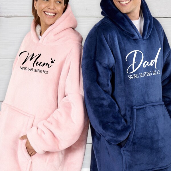 Oversized Blanket Hoodie, Personalized Text Mom Dad Matching Snuggle Hoody, Super Comfort Adults Unisex Wearable Blankets, Gifts for Parents