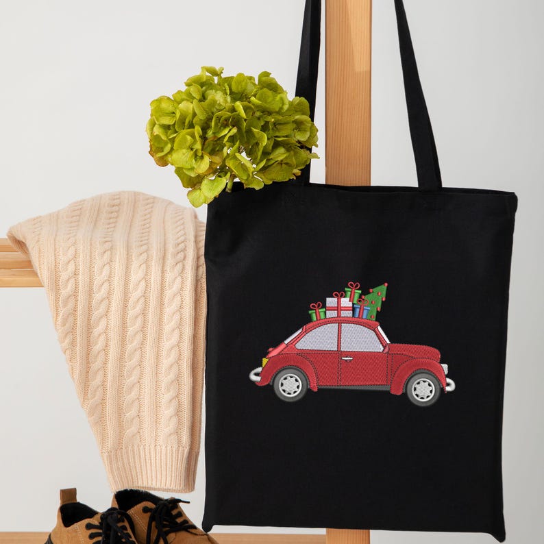 Christmas Car Embroidery Design, Machine Embroidered Christmas Gifts