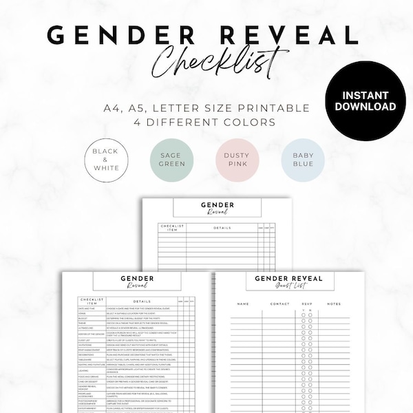 Gender Reveal Checklist Printable, Gender Reveal Planner Printable, Baby Event Planning, Party Planner, Event Planner, Instant Download