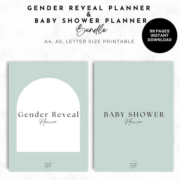 Bundle Gender Reveal + Baby Shower Planner Printable, Gender Reveal Checklist Printable,Baby Shower Checklist Printable,Event Planner, Sage