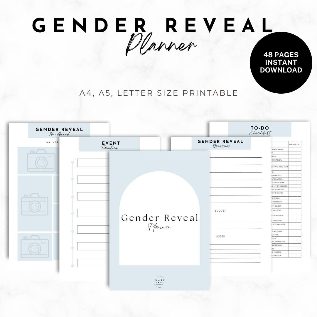 Blue Gender Reveal Planner Printable, Gender Reveal Checklist Printable