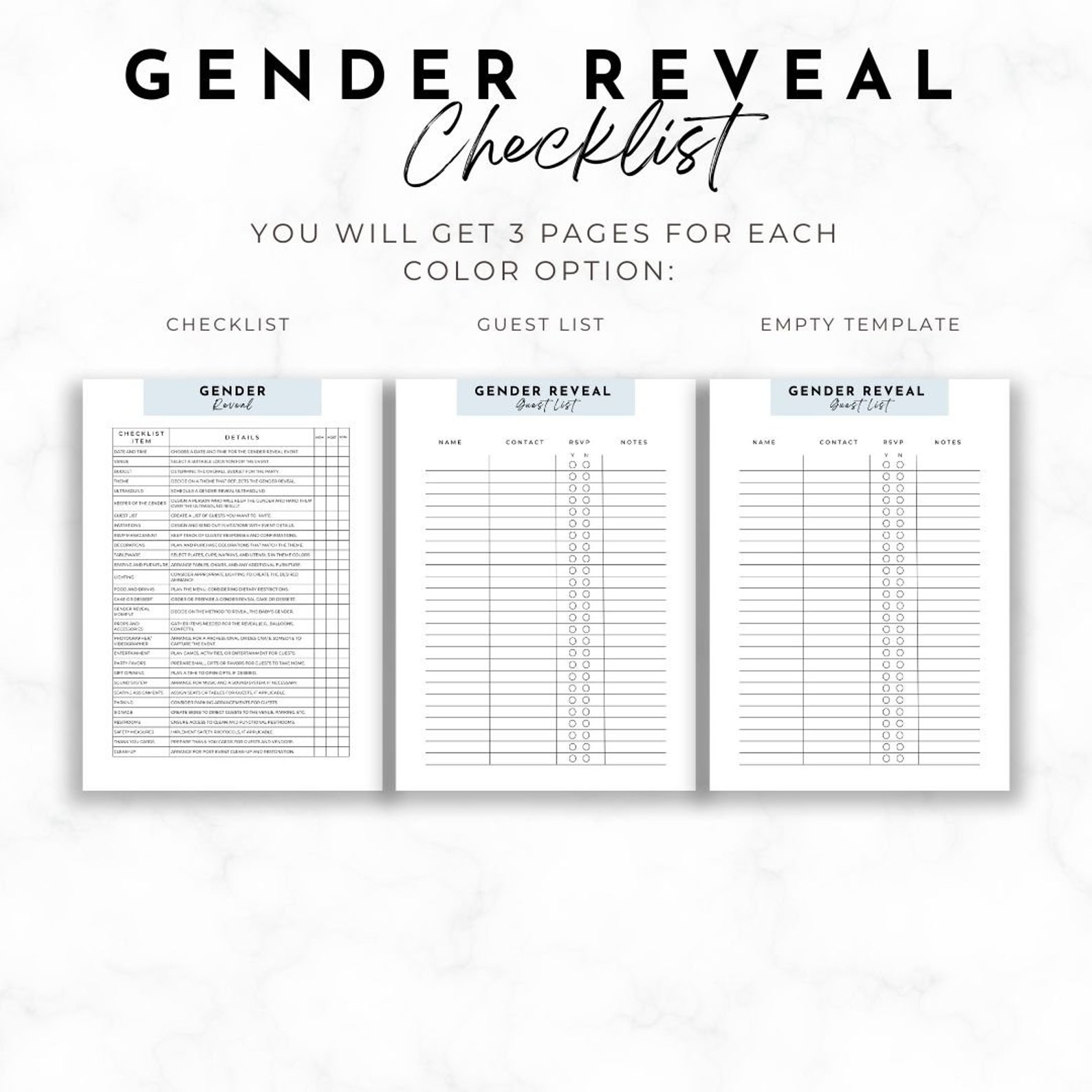 Gender Reveal Checklist Printable, Gender Reveal Planner Printable