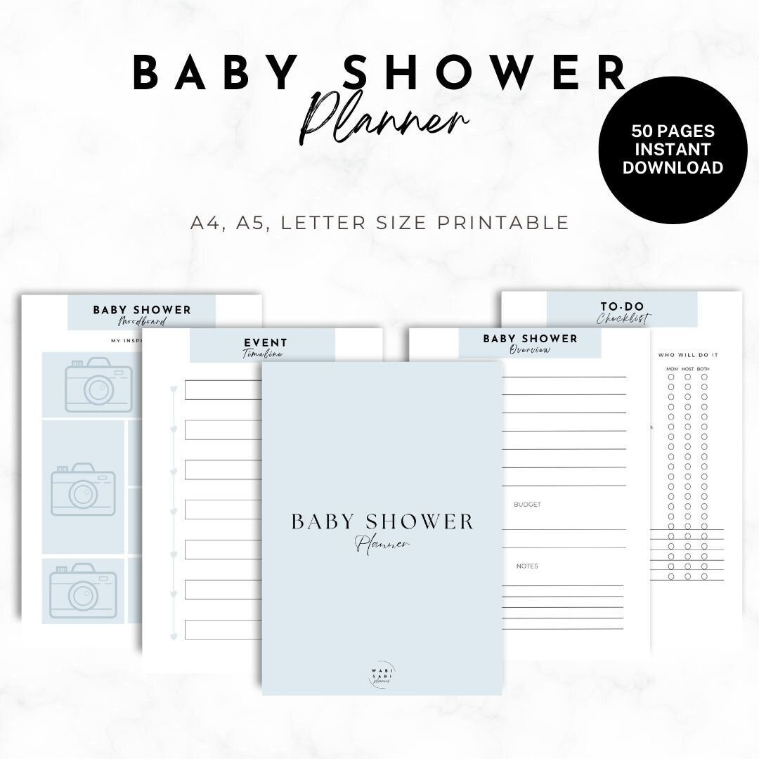 Blue Baby Shower Planner Printable,baby Shower Checklist Printable,baby