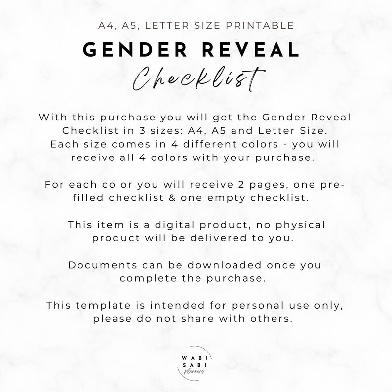 Gender Reveal Checklist Printable Gender Reveal Planner Etsy