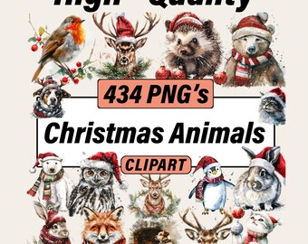 Aquarell-Weihnachtstier-Cliparts – Festliche Wildtiere, Haustiere für die Feiertage (434 PNGs)