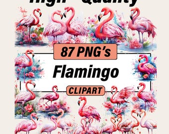 Watercolor Flamingo Clipart Bundle – 87 Tropical Birds, Exotic PNGs (Digital Download)