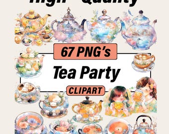 Watercolor Tea Party Clipart Bundle – Floral Vintage Teacups (67 PNGs)
