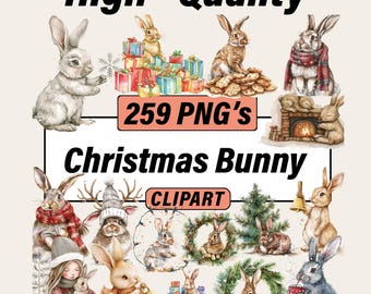 Christmas Bunny Clipart Bundle – 259 Watercolor Rabbit Graphics (Digital Download)