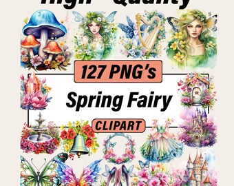 Frühlingsfeen-Clipart-Paket – Magische Märchenillustrationen (127 PNGs, Digitaler Download)