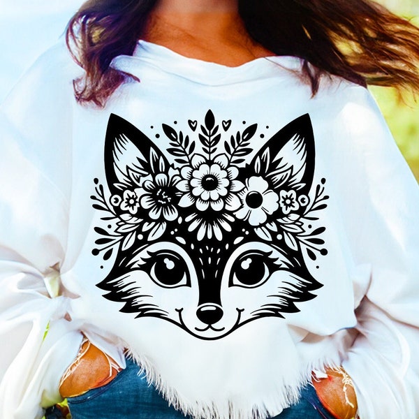 Cute Floral Fox Svg, Fox Svg, Fox Face Svg, Cute Fox Svg, Fox Clipart, Floral Fox Svg, Cute Fox Shirt Svg, Fox Svg File, Fox Cricut, Fox Png