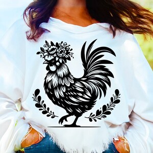 Chicken With Flower Svg, Flower Chicken Svg, Floral Chicken Svg, Cute Chicken Svg, Hen Svg, Hen Cut File, Chicken Head Svg, Cute Chicken Svg