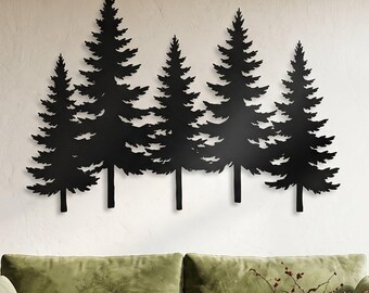 Pine Tree Metal Wall Art,  Fireplace Wall Art, Pine tree wall decor, Wispy Pine Tree Metal Wall Art, Pine Tree metal sign
