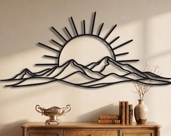 Minimalist Sun Wall art, Mountain Sunrise Decor, Sun Metal Wall Decor, Sunrise Metal Wall Decor, Sun wall art
