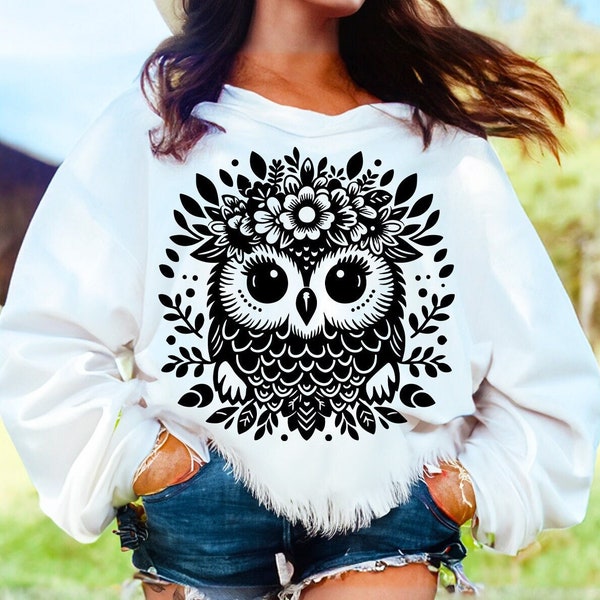 Owl Floral SVG, Owl Svg, Floral Owl Svg, Owl Shirt Svg, Cute Owl Svg, Owl Clipart, Cute Baby Owl Svg, Cute Owl Silhouette, Owl Png, Owls Svg
