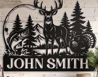 Custom Hunting Name Metal Sign, Custom Deer Hunter Metal Sign,  Outdoor Hunting Decor, Hunter Gift, Deer Hunter Name Sign, Hunting Wall Art