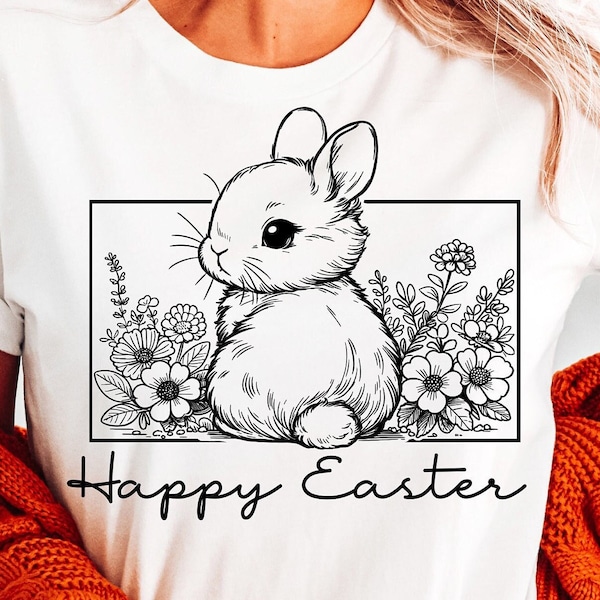 Happy Easter Svg, Floral Bunny Svg, Cute Easter Shirt Svg, Easter Bunny Svg, Happy Easter Png, Cute Bunny Svg, Floral Easter Design, Png