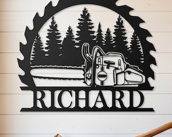 Custom Lumberjack Metal Sign,  Lumberjack Metal Wall Art, Personalized Lumberjack Name Sign, Chainsaw Wall Art,  Firewood Business Gift