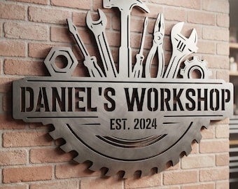 Custom Metal Workshop Sign, Custom Garage Sign, Personalized Man Cave Decor, Metal Workshop Sign, Garage Sign, Custom Workshop Sign