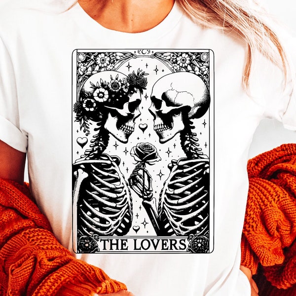 The Lovers Tarot Card SVG PNG, Tarot Card Clipart, Skeleton Love Tarot Card Svg, Tarot Card Shirt Svg, Cute Tarot Card SVG, The Lovers Svg