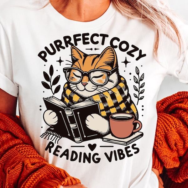 Purrfect Cozy Reading Vibes Svg Png File,, Bookmarks Svg, Bookish Svg, Cute Book Shirt Svg, Book Lover Svg, Cute Reading Svg, Bookworm Svg