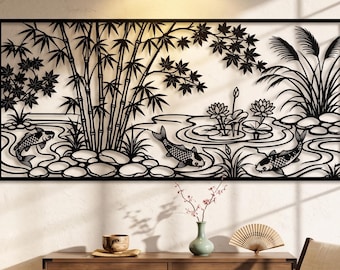 Japanese Metal Wall Decor, Zen Wall Hanging, Japanese Sig, Koi Fish Metal Wall Art, Japanese Zen Decor, Japanese Wall Decor