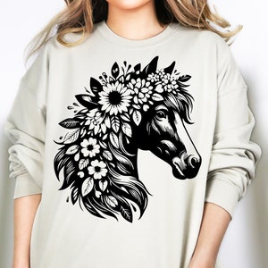 Pferd mit Blumenkrone, Pferd mit Blumenkrone, Pferd geschnitten Datei, Pferd Floral SVG, Pferd geschnitten Datei, Pferd Mama SVG, niedliches Pferd SVG, Pferd